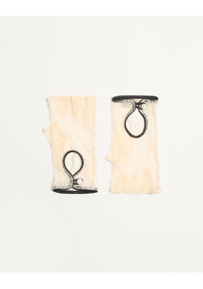 Valentino Garavani VLOGO SIGNATURE BIKER GLOVES IN LACE AND LEATHER Woman BUTTER 6