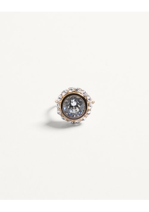 Valentino Garavani VLOGO SIGNATURE RING IN METAL, ENAMEL AND CRYSTALS Woman GOLD/BLACK/CRYSTAL 15
