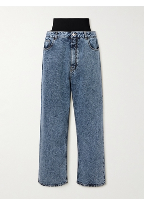 Alaïa - Layered Jersey-trimmed Wide-leg Jeans - Blue - FR 34,FR 36,FR 38,FR 40,FR 42,FR 44,FR 46