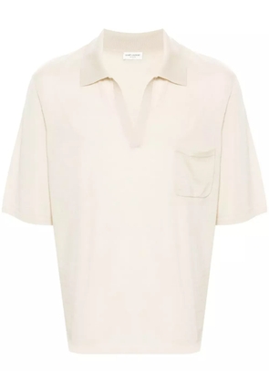 Saint Laurent Cassandre-embroidered wool polo shirt - Neutrals