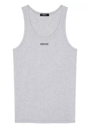 Versace logo-embroidered ribbed tank top - Grey