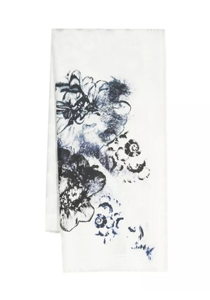 Alexander McQueen floral-print frayed scarf - Neutrals