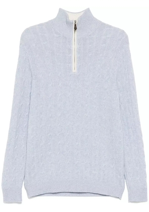 N.Peal Two Tone Cable 1/2 Zip sweater - Blue
