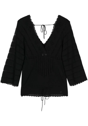 CHANEL Pre-Owned 2001 lace-trim V-neck blouse - Black