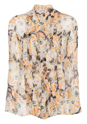 CHANEL Pre-Owned 1990-2000s illustration-print silk blouse - White