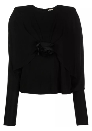 Saint Laurent Flower crepe long-sleeve top - Black