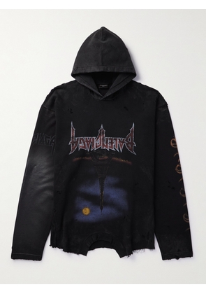 Balenciaga - Oversized Distressed Printed Cotton-Jersey Hoodie - Men - Black - 1