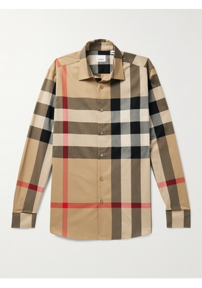 Burberry - Checked Cotton-Poplin Shirt - Men - Neutrals - XS