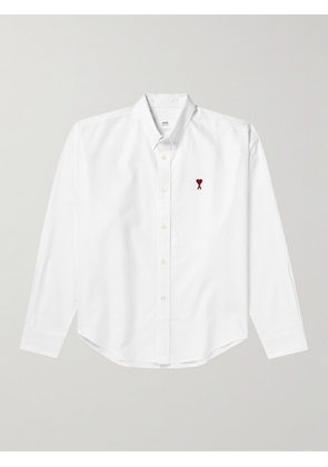 AMI PARIS - Button-Down Collar Logo-Embroidered Cotton Oxford Shirt - Men - White - XS