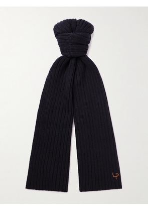 Loro Piana - Leather-Trimmed Ribbed Cashmere Scarf - Men - Blue