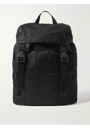 SAINT LAURENT - Logo-Embroidered Leather-Trimmed Shell Backpack - Men - Black