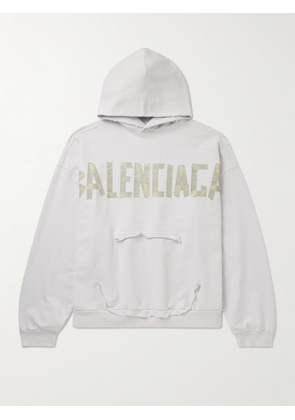 Balenciaga - Oversized Distressed Logo-Print Cotton-Jersey Hoodie - Men - Neutrals - S