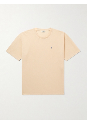 SAINT LAURENT - Logo-Embroidered Cotton-Piqué T-Shirt - Men - Yellow - XS