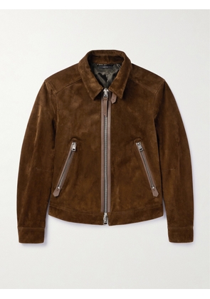TOM FORD - Leather-Trimmed Suede Bomber Jacket - Men - Brown - IT 46