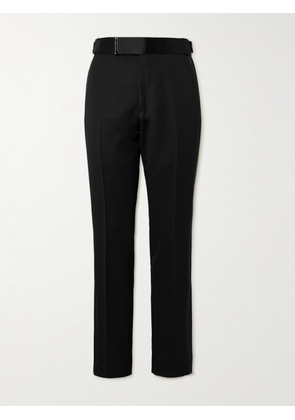 TOM FORD - Straight-Leg Belted Satin-Trimmed Wool and Mohair-Blend Tuxedo Trousers - Men - Black - IT 44