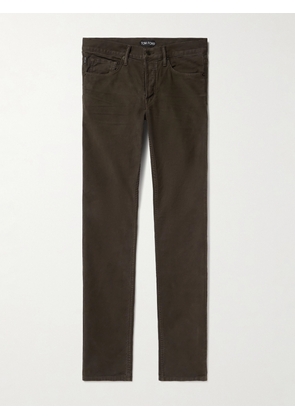 TOM FORD - Slim-Fit Cotton-Blend Moleskin Trousers - Men - Brown - UK/US 30