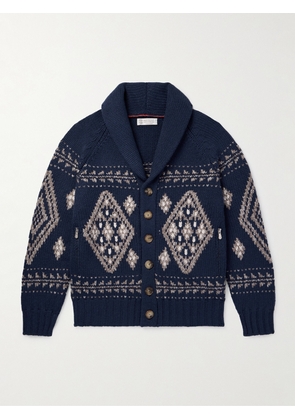 Brunello Cucinelli - Shawl-Collar Jacquard-Knitted Cashmere Cardigan - Men - Blue - IT 46