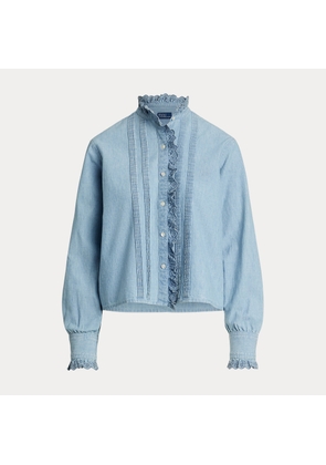 Ruffle-Trim Chambray Top