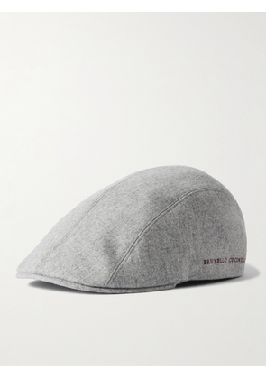 Brunello Cucinelli - Logo-Embroidered Virgin Wool-Flannel Flat Cap - Men - Gray - M