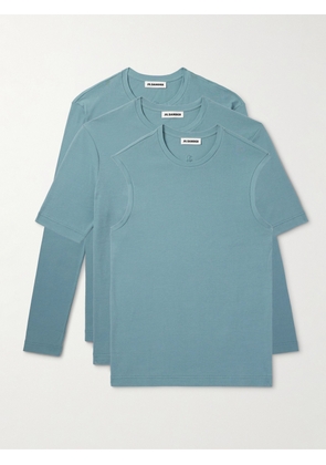 Jil Sander - Pack of Three Slim-Fit Logo-Embroidered Cotton-Jersey Tops - Men - Blue - S