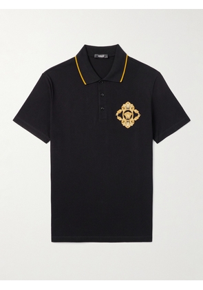 Versace - Logo-Embroidered Cotton-Piqué Polo Shirt - Men - Black - XS