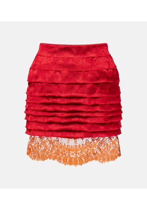 Saint Laurent Lace-trimmed jacquard miniskirt