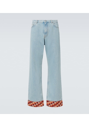 Valentino Jacquard-trimmed wide-leg jeans