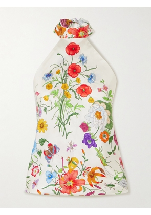 Gucci - Print Silk-twill Halterneck Top - White - One size
