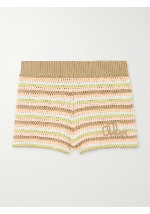 Chloé - Embroidered Striped Crocheted Cotton Shorts - Neutrals - x small,small,medium,large,x large