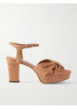 Jimmy Choo - Heloise 80 Knotted Suede Platform Sandals - Brown - IT36,IT36.5,IT37,IT37.5,IT38,IT38.5,IT39,IT39.5,IT40,IT40.5,IT41,IT41.5,IT42,IT43