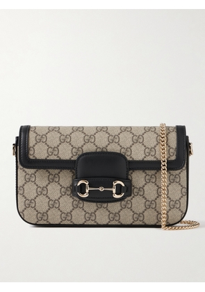 Gucci - Horsebit 1955 Embellished Leather-trimmed Coated-canvas Shoulder Bag - Brown - One size