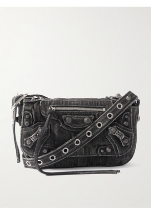 Balenciaga - Le Cagole XS Studded Washed-Denim Messenger Bag - Men - Black