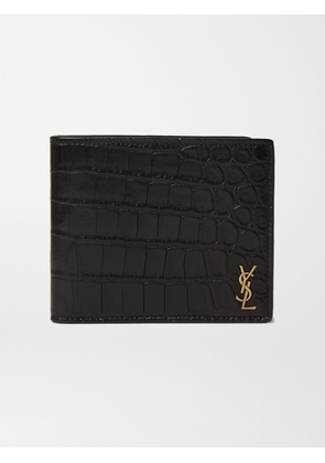 SAINT LAURENT - Logo-Appliquéd Croc-Effect Leather Billfold Wallet - Men - Black