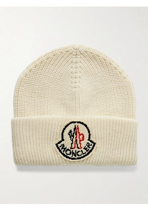 Moncler - Logo-Appliquéd Ribbed Virgin Wool Beanie - Men - White