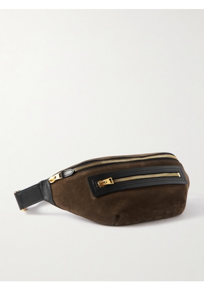 TOM FORD - Leather-Trimmed Suede Belt Bag - Men - Green
