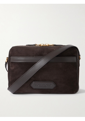TOM FORD - Logo-Embossed Leather-Trimmed Suede Messenger Bag - Men - Brown