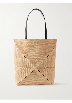 LOEWE - Paula’s Ibiza Puzzle Fold Large Leather-Trimmed Raffia Tote Bag - Men - Brown