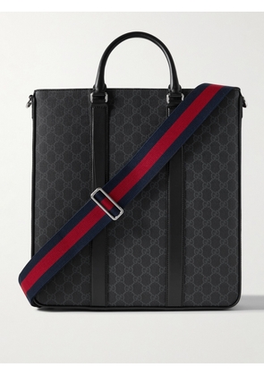Gucci - Leather-Trimmed Monogrammed Coated-Canvas Tote Bag - Men - Black