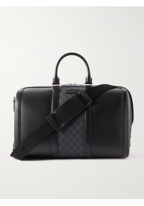 Gucci - GG Supreme Leather and Monogrammed Coated-Canvas Duffle Bag - Men - Black