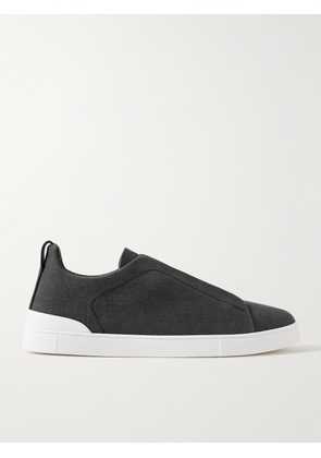 Zegna - Triple Stitch™ Leather-Trimmed Linen-Canvas Slip-On Sneakers - Men - Gray - UK 7