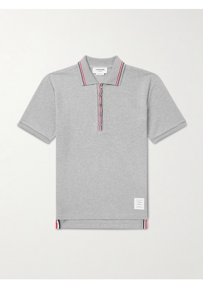 Thom Browne - Logo-Appliquéd Striped Waffle-Knit Cotton Polo Shirt - Men - Gray - 1