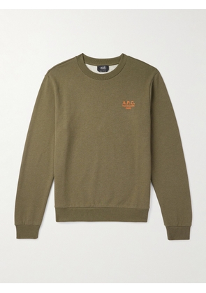 A.P.C. - Logo-Embroidered Cotton-Blend Jersey Sweatshirt - Men - Green - XS