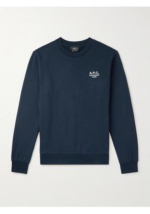 A.P.C. - Logo-Embroidered Organic Cotton-Jersey Sweatshirt - Men - Blue - XS