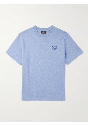 A.P.C. - Logo-Embroidered Cotton-Jersey T-Shirt - Men - Blue - XS
