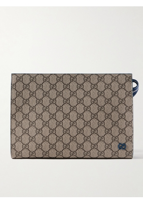 Gucci - Leather-Trimmed Monogrammed Coated-Canvas Pouch - Men - Brown