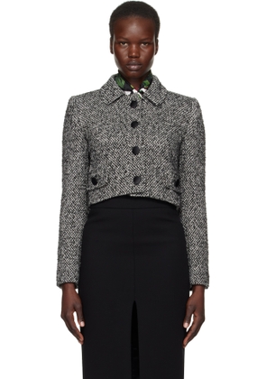 Dolce & Gabbana Black & White Short Wool Micro-Tweed Jacket