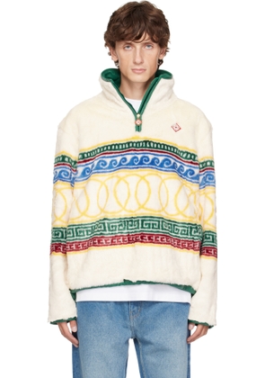 Casablanca White 'Les Anneaux' Pullover Faux-Fur Jacket
