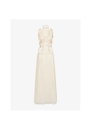 Womens Alberta Ferretti Halterneck Floral Semi-Sheer Cotton Maxi Dress