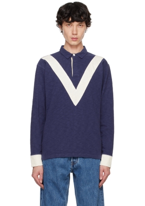 Drake's Navy Chevron Cotton Rugby Shirt