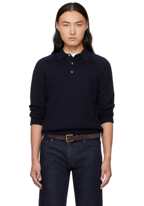 Drake's Navy Merino Wool Knitted Polo